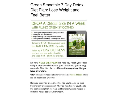 Green Smoothie 7 Day Detox Diet Plan: Lose Weight and Feel Better – Green Thickies: Filling Green Smoothie Recipes – Health & Fitness